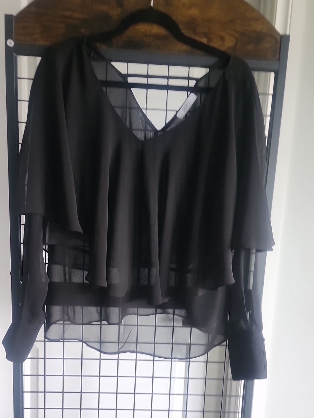 Black Sheer V-Neck Layered Blouse - Women